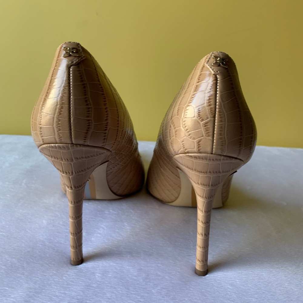Sam Edelman Tan Croc-Embossed Pointed Toe Pumps - Picture 4 of 9